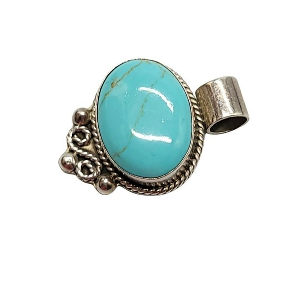 .925 Sterling Silver Taxco TV-41 Mexico Blue Turquoise Pendant Vintage - Picture 3 of 4